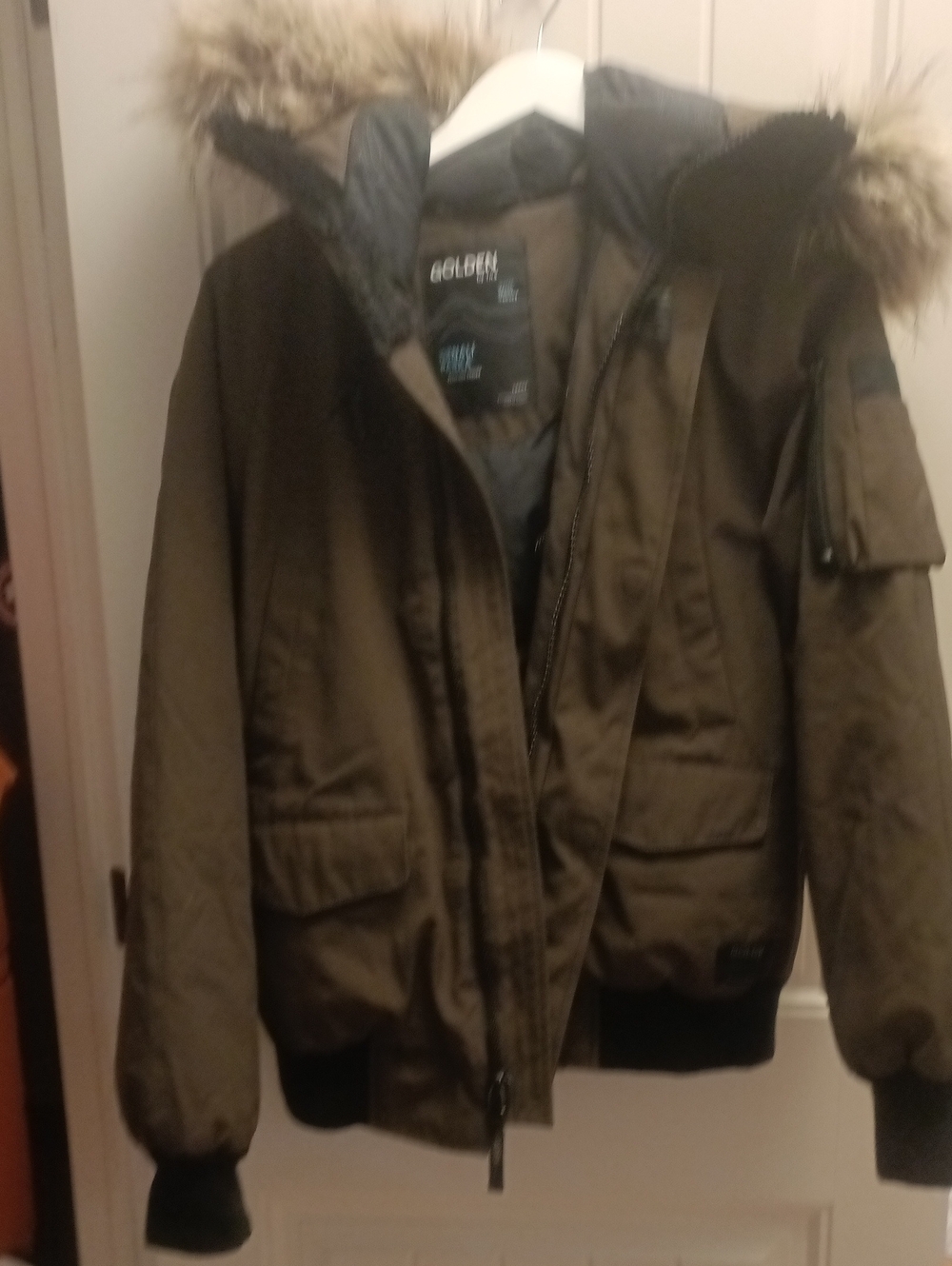 TNA Olive Green  Bomber Jacket with Faux Fur Hood